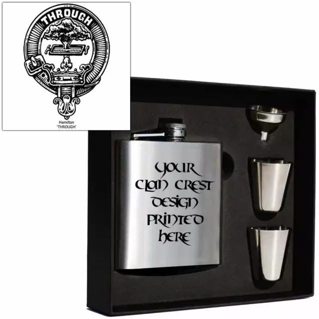 Art Pewter Hamilton Clan Crest 6oz Hip Flask Box Set (s) HF6 S-C32 Scottish