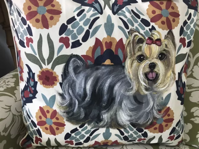 Yorkie Hand Painted On Pillow Beautiful!