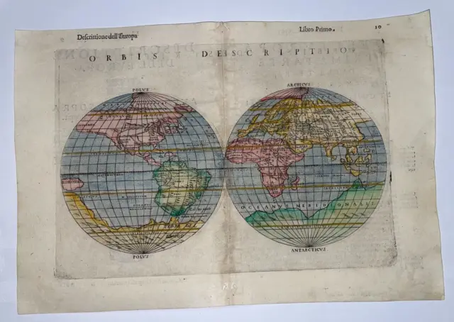 World Map  1561 Ruscelli Ptolemy 16Th Century Unusual Antique Map