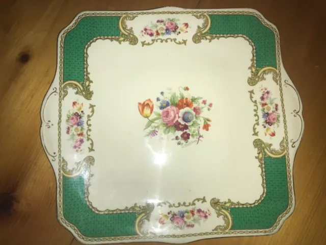 Royal Crown Myott  Staffordshire The Bouquet Cake Plate 11.5” From Handle To Han