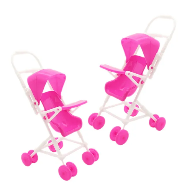2Pcs Doll Stroller Toy Baby Doll Role Play Toy Pretend Cart Toy Doll House Toy
