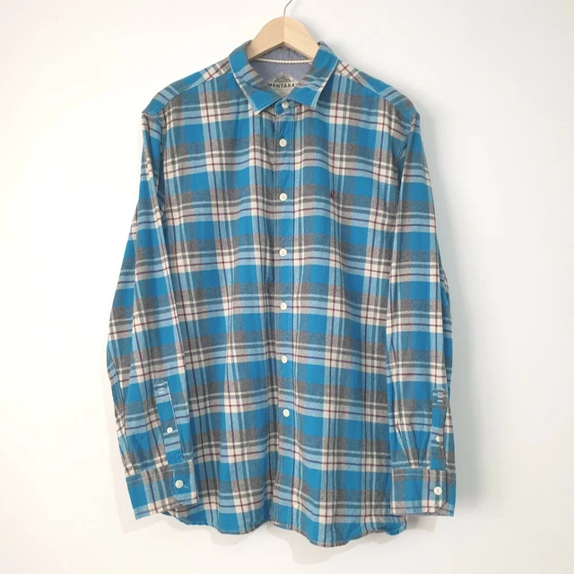 Camicia da uomo Mantaray a quadretti UK L blu manica lunga bottoni tasca 100% cotone