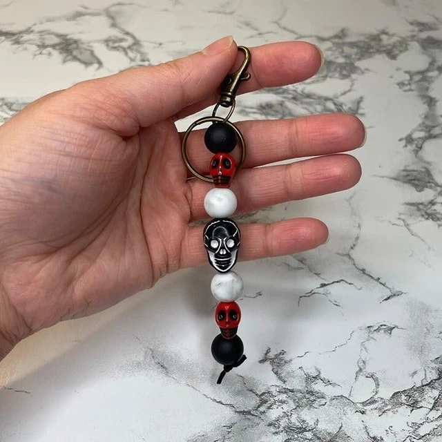 Handmade Silicone Beaded Faux Leather Keychain Skull Bracelet Custom Women Gift Handmade Silicone Beaded Faux Leather Keychain Skull Bracelet Custom Women Gift