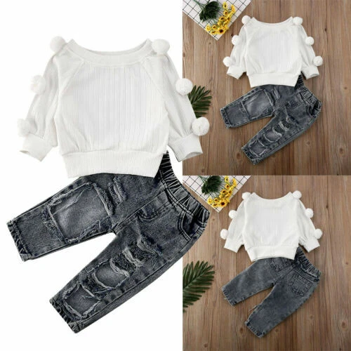 Toddler Kids Baby Girls Sweater Tops + Denim Jeans Pants Outfits Clothes Set