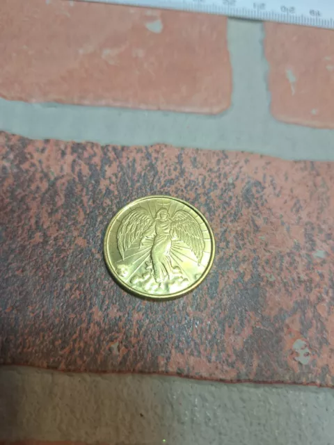 Guardian Angel Good Luck Coin Gold Tone Metal