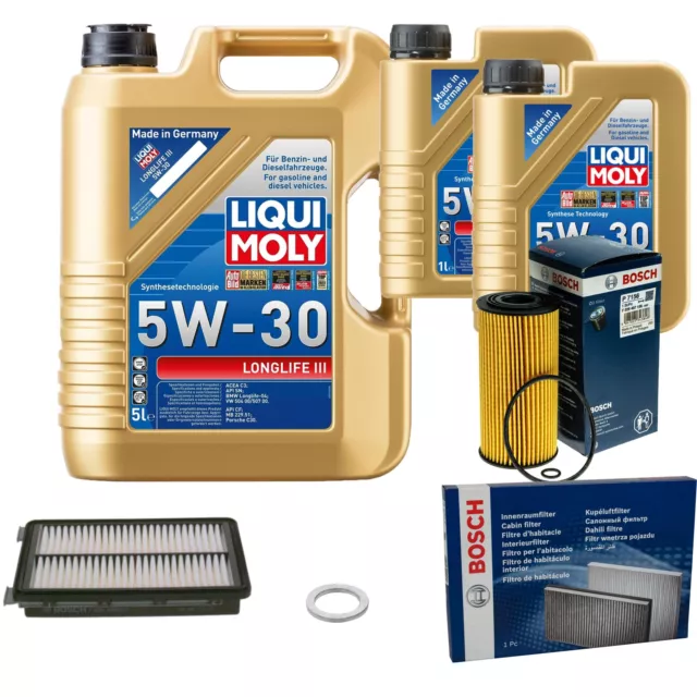 Bosch Inspektionspake 7 LIQUI MOLY Longlife III 5W-30 pour Hyundai Kia