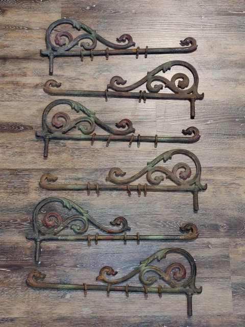 6 LOT 1800s/EARLY 1900s CAST IRON ART NOUVEAU SWING OUT 17'' CURTAIN RODS