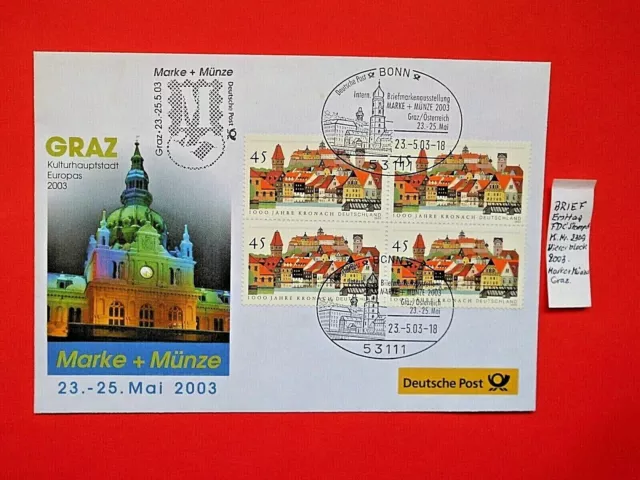 Brief Briefumschlag Ganzsache BRD 2003  MARKE+MÜNZE Mi. Nr. 2309 FDC Stempel