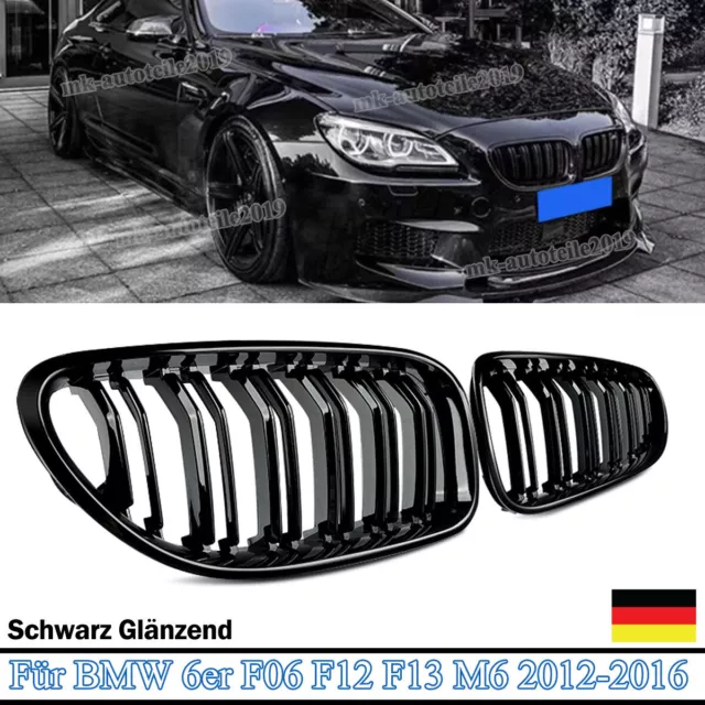 2x Kühlergrill Grill für BMW 6er F06 F12 F13 M6 M Look Schwarz Glänz Doppelsteg