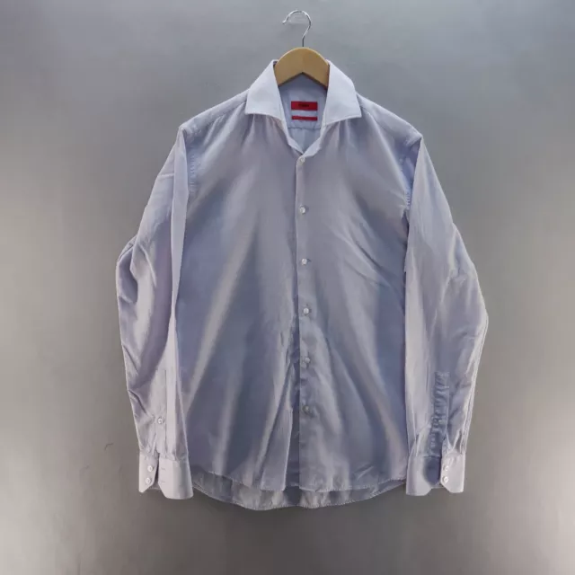Hugo Boss Mens Shirt Large Blue Button Up Long Sleeve Cotton Regular Fit