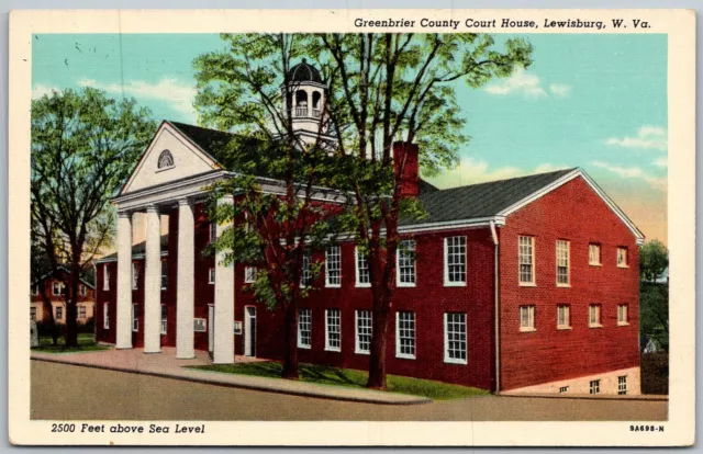 Lewisburg West Virginia 1940s Postcard Greenbrier County Court House