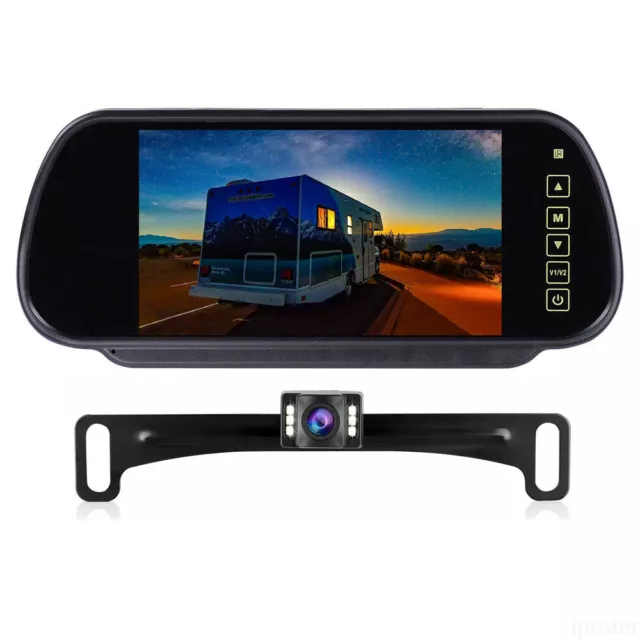 7" Car Rear View Mirror Monitor with Clip +US Hiden License Plate Backup Camera