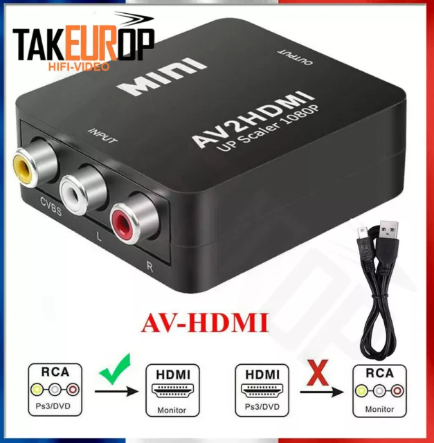 HDMI vers RCA Full HD Vidéo 1080P AV Convertisseur Adaptateur + cable USB