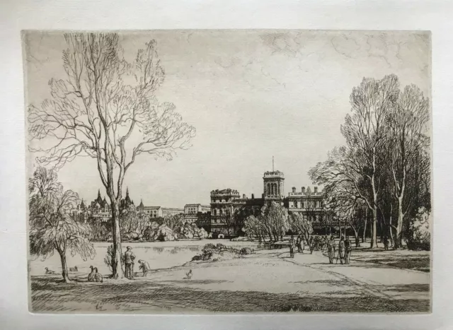 1950 Vintage Etching; St James's Park, London by Leonard Squirrell