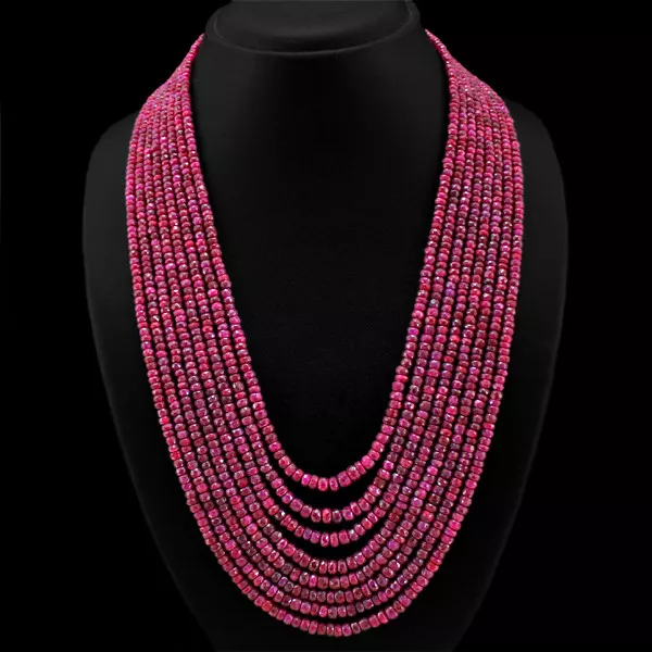 World Class Precious 897.00 Cts Natural Red Ruby 8 Line Real Beads Necklace (Rs)