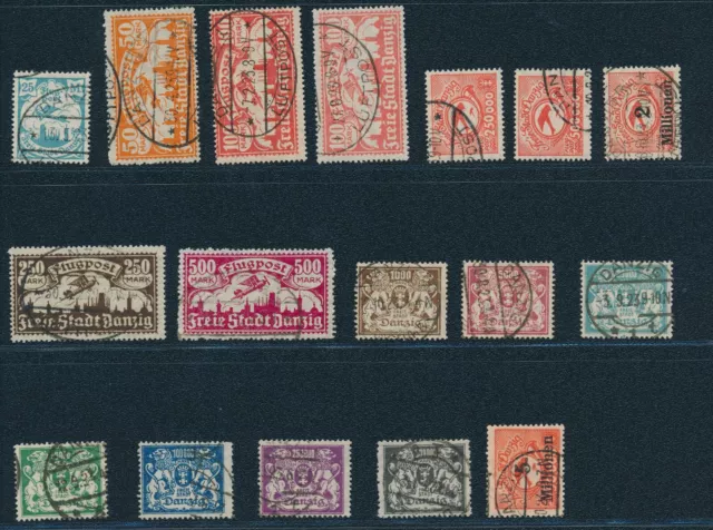 Briefmarken-Danzig 1923, Lot aus 17 gestempelten Werten in guter Erhaltung