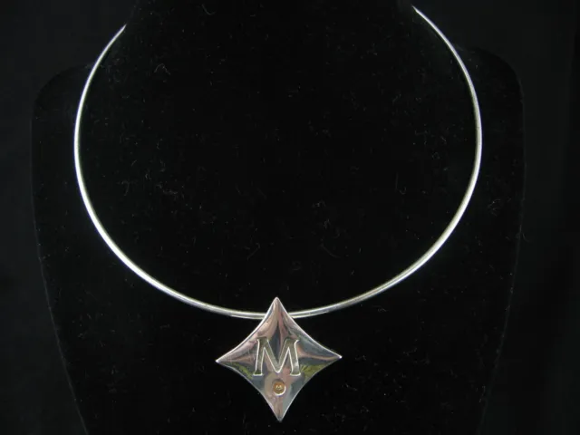 Movado Sterling Silver 925 Collar Necklace w "M" Pendant and 18K Movado Hallmark