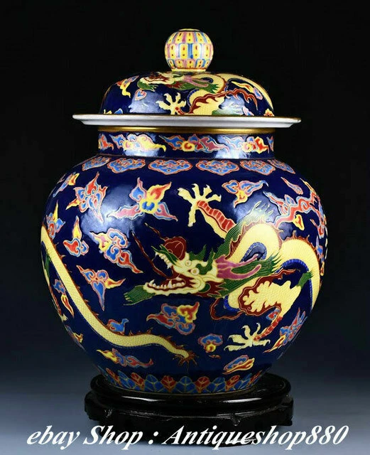 15" China Marked Enamel Color Porcelain Dargon Loong Tank Pot Jar Canister Can