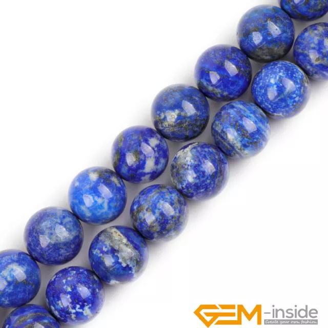 Natural Genuine Blue Lapis Lazuli Gemstone Round Loose Beads Strand 15"Grade AAA