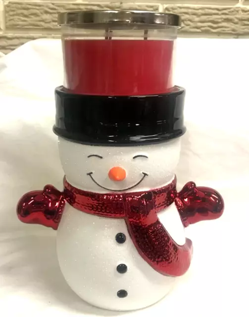 Bath & Body Works Glittery SNOWMAN PEDESTAL 3-WICK Candle Holder NEW IN BOX