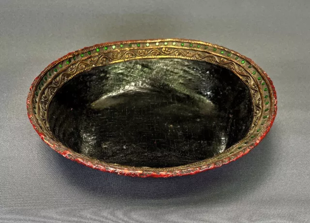 Antique Buddhist Temple Offering Dish Burmese Lacquer From Arakan Rakhine State