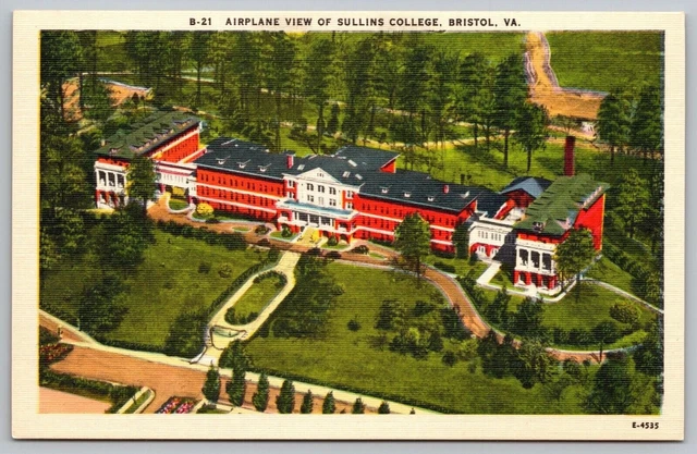 Airplane View Sullins College School Campus Bristol Virginia Linen VNG Postcard