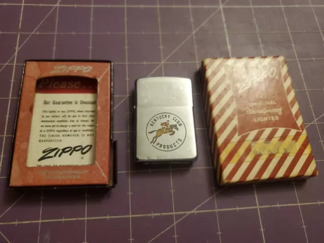 1950s Kentucky Club Products  Tobacco Zippo Cigarette Lighter W/Box