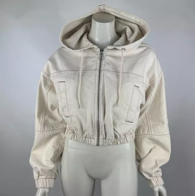 UO Urban Outfitters Hooded Cropped Bomber Jacket Women S EUC Cotton Full Zip