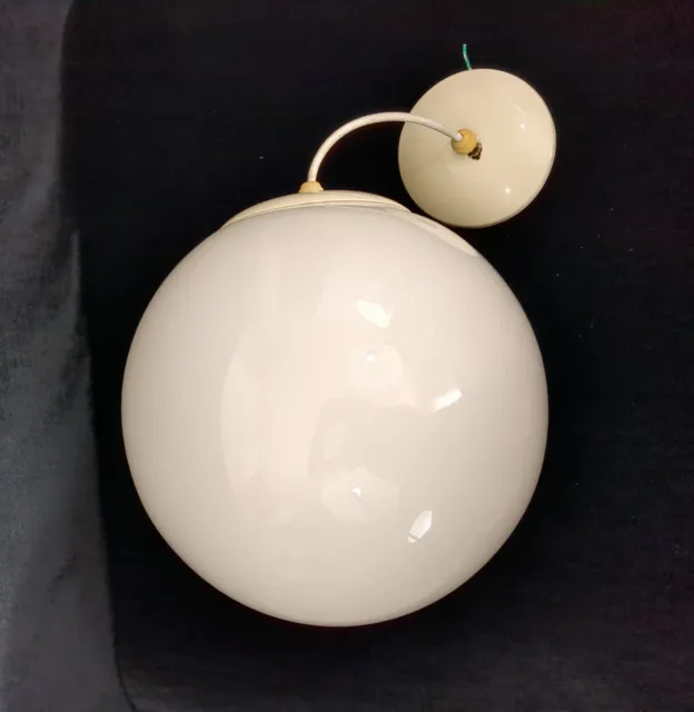 Vintage Mid Century Modern Opaque Glass Globe Ball Hanging Pendant Light Lamp