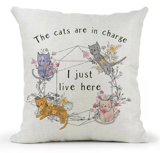 Cream Canvas Cushion. Cats are in charge I just live here quote..Cat lady Gift