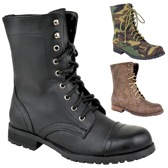 LADIES WOMENS WORKER Combat Biker Military Flat Lace Up Ankle Boots Shoes Size 24.99 PicClick UK