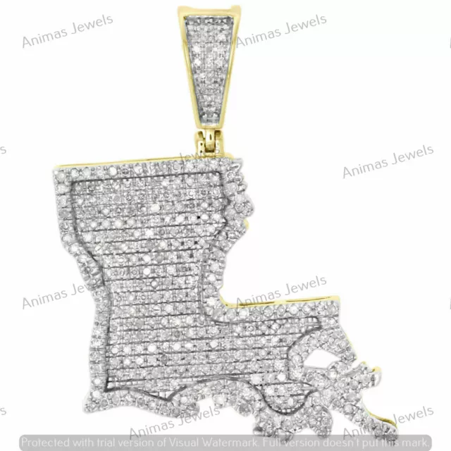 Silver 14K Yellow Gold Plated 2Ct Moissanite Louisiana Pelican State Map Pendant