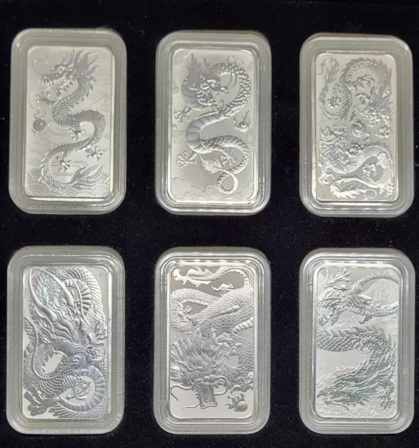 2018-2023 Australia Dragon Perth Mint 1 Oz .9999 Silver Coin Bar Set 6 Coins BU