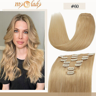Double Weft 100% Human Hair THICK Clip in Remy Hair Extensions Full Head #Blonde