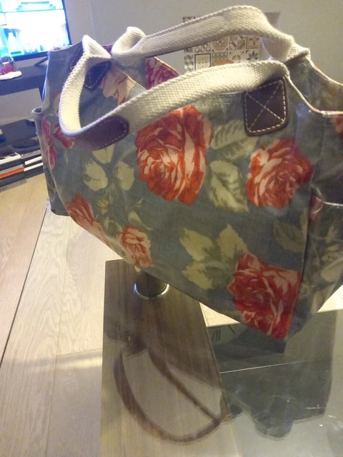 Cath Kidston Blue Floral PVC Oilcloth Handbag Ladies Bag Pink Roses