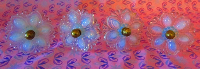 4 Antique Opalescent Sandwich Glass Curtain Tie Backs/Hardware, From Sandwich,Ma