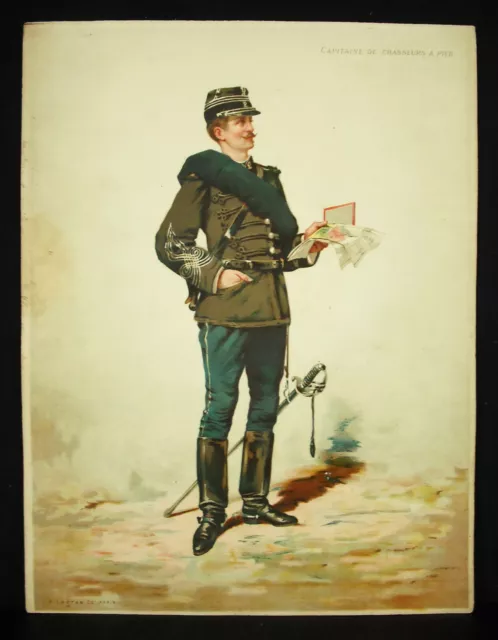 À Legras Capitán Cazadores Para Pies Chromolith c1880 Uniforme Militar S.XIX