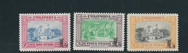 COLOMBIA 1951 LIBRARY at BOGOTA etc 'L' ovpts (Sc C205-07 top 3 vals) VF MH