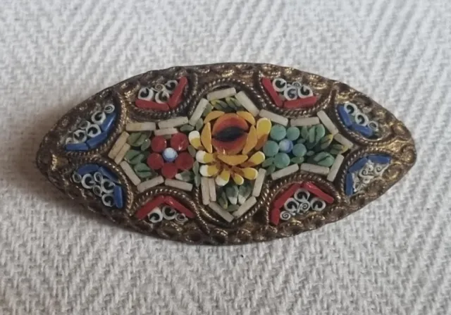Vintage Italian Micro Mosaic Brooch Antique Jewellery Handmade