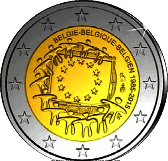 manueduc  BELGICA  2015  2 Euros 30 Años  Bandera de Europa  sólo 400 000 UNC