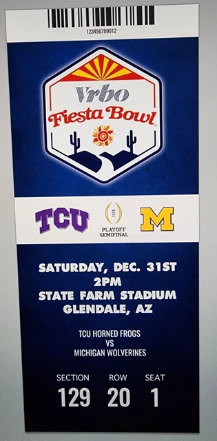 2022 FIESTA BOWL BCS Playoff Commemorative 12/31 Ticket Stub - TCU vs MICHIGAN 2022 FIESTA BOWL BCS Playoff Commemorative 12/31 Ticket Stub - TCU vs MICHIGAN