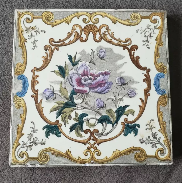 GREAT ANTIQUE c.1880 VICTORIAN AESTHETIC MOVEMENT POTTERY TILE : T.G. & F. BOOTH