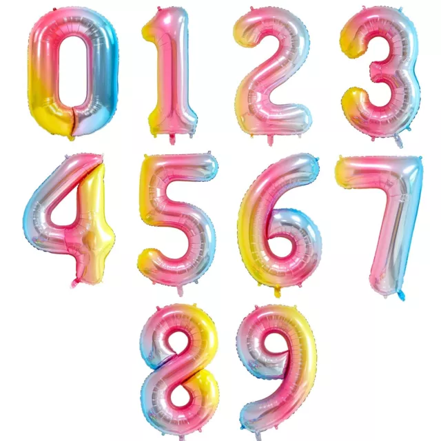 Happy Birthday Foil Balloon Numbers Gradient Rainbow Unicorn Pastel Decorations