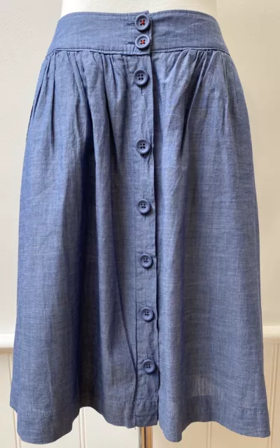 Esprit blue 100% cotton skirt, size 6, gathered skirt, button front side pockets
