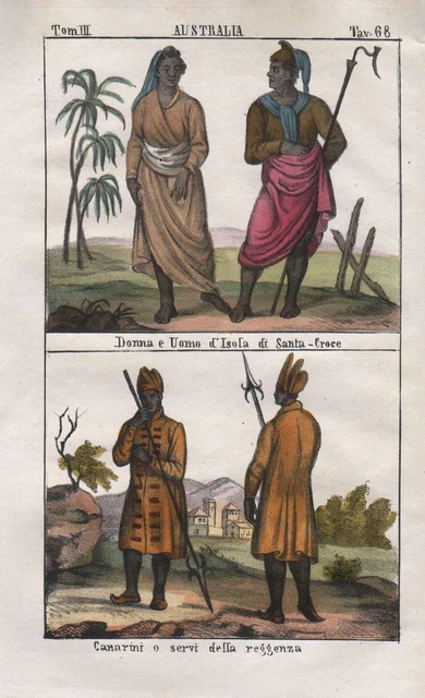 1840 Santa Cruz Islas Salomón Temotu Pacific Ocean Litografía Antiguo Natives