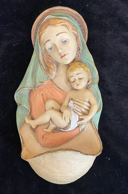 VINTAGE VIRGIN MOTHER Mary Madonna Baby Jesus Child Wall Art Holy Water ...