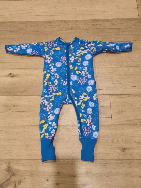 BNWOT Bonds Wondersuit Padded Zippy Warm Winter Size 2 Blue Flowers Floral 18-24