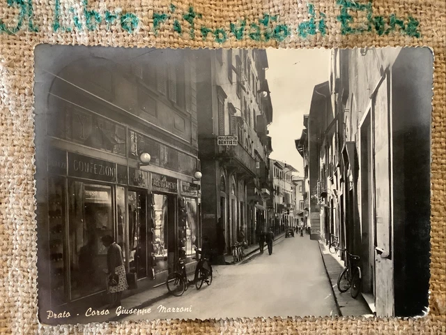 Cartolina Prato Corso Giuseppe Mazzoni animata anni '50 Viaggiata