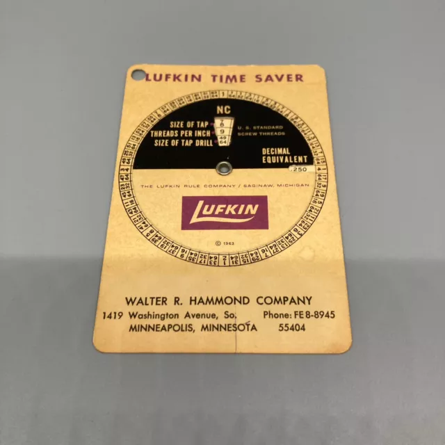 Vintage 1963 Lufkin Time Saver Thread/Tap Guide