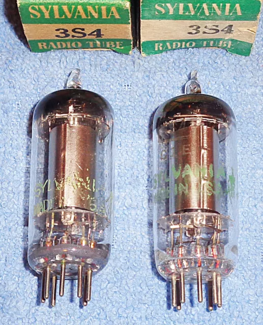 2 NOS Sylvania 3S4 Vacuum Tubes - 1950's Vintage Radio Audio Power Pentodes